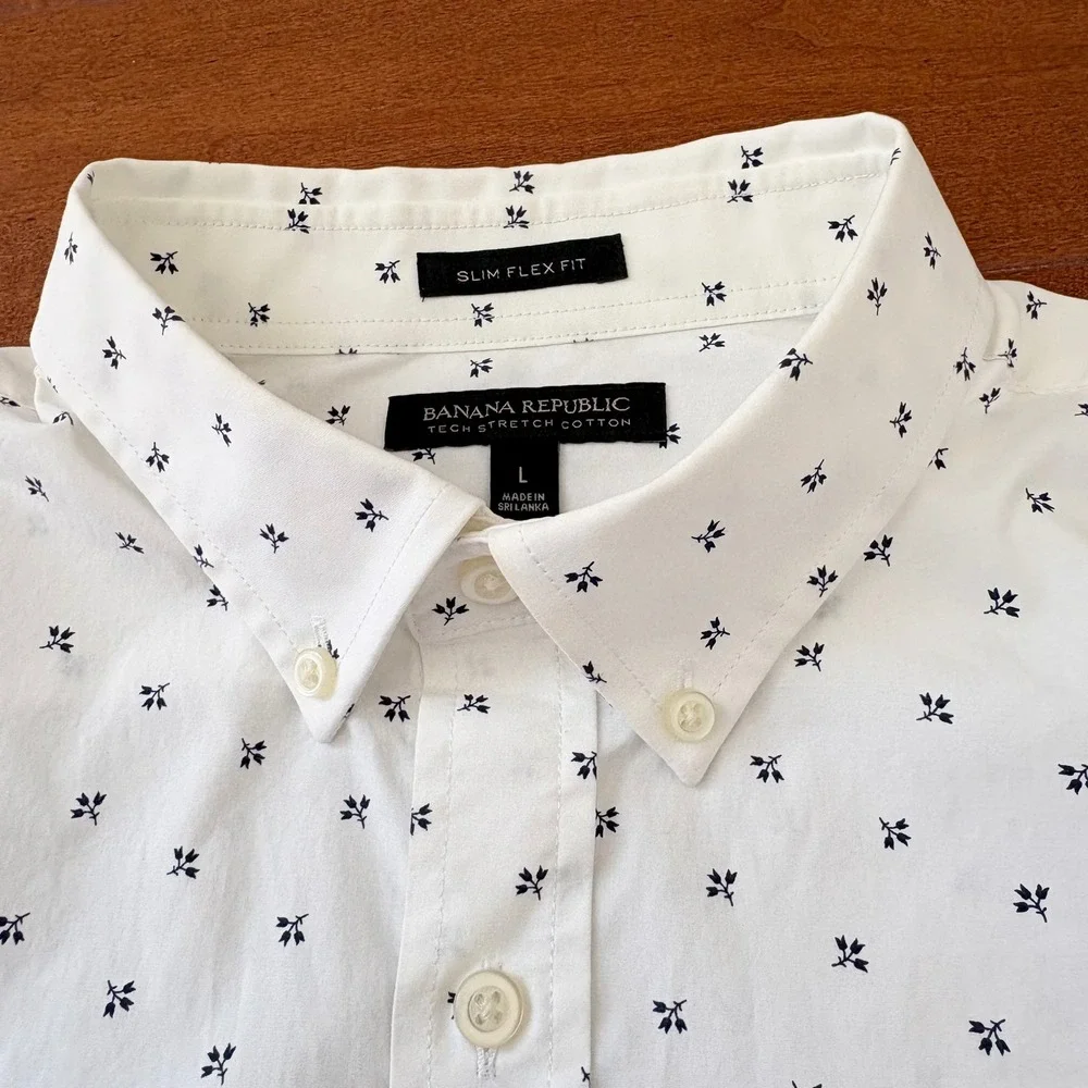 Banana Republic Slim Flex Fit Tech Stretch Shirt Men L White 491232-00